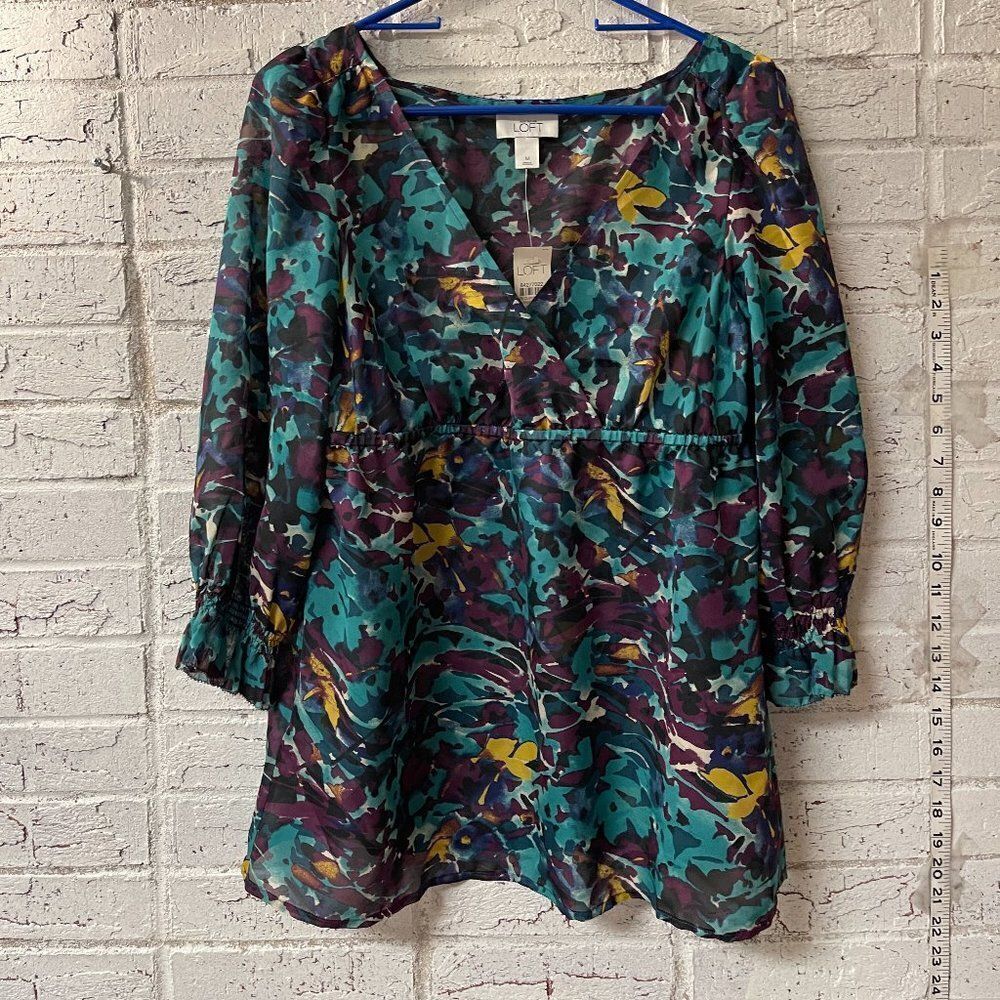 NWT Ann Taylor Loft Floral Print Semi Sheer Blouse M